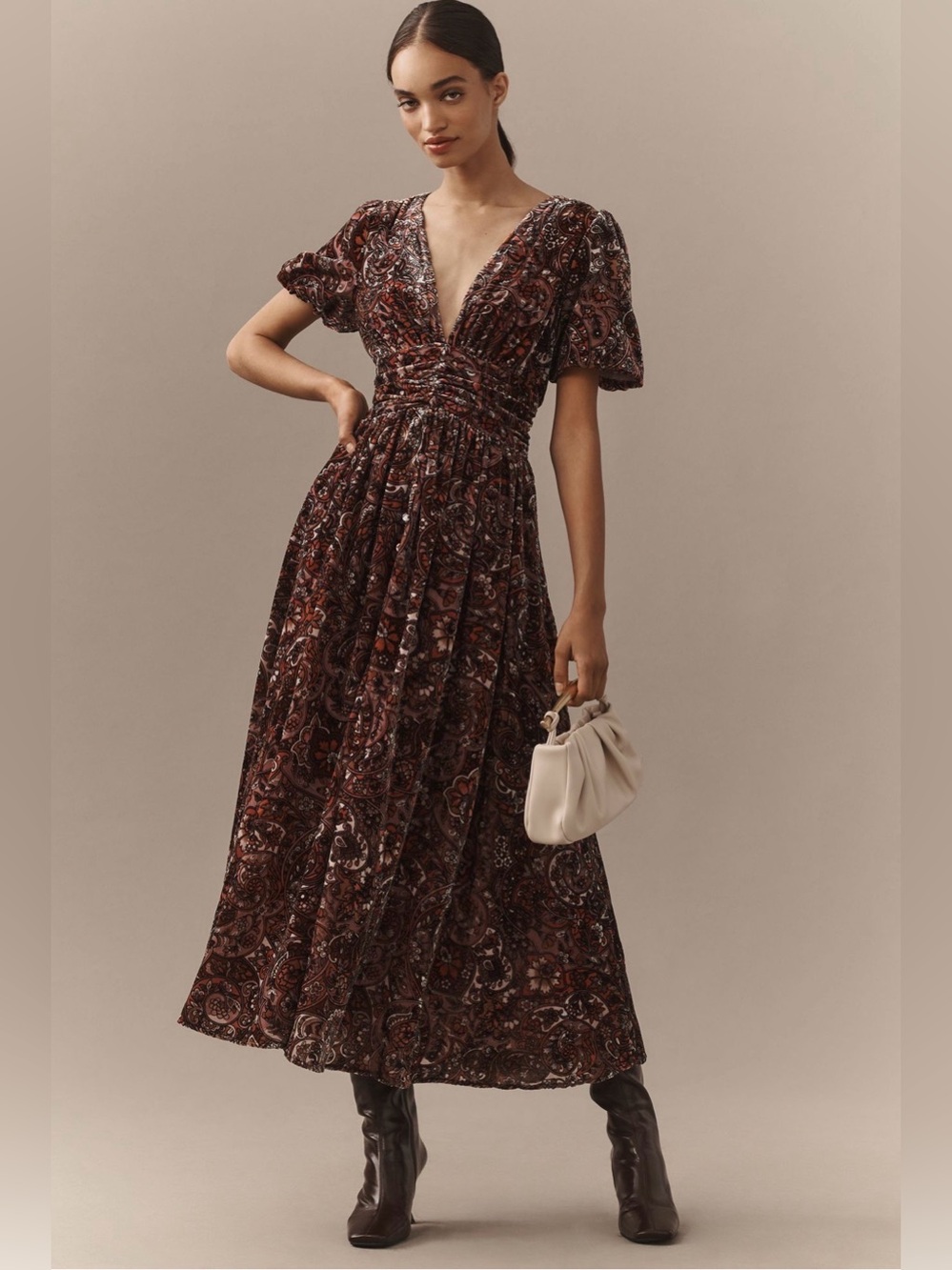 Anthropologie Katerina button-front Dress Velvet Edition in Pink Pattern